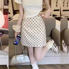 百搭休闲波点半身裙女2025夏季通勤百搭高腰显瘦小个子包臀短裙，鞋类箱包手腕包，星座1210-1