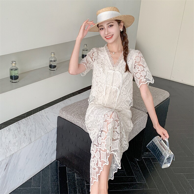 法式镂空罩衫叠穿T恤连衣裙套装女夏2025新款大方得体绝美温柔风图片