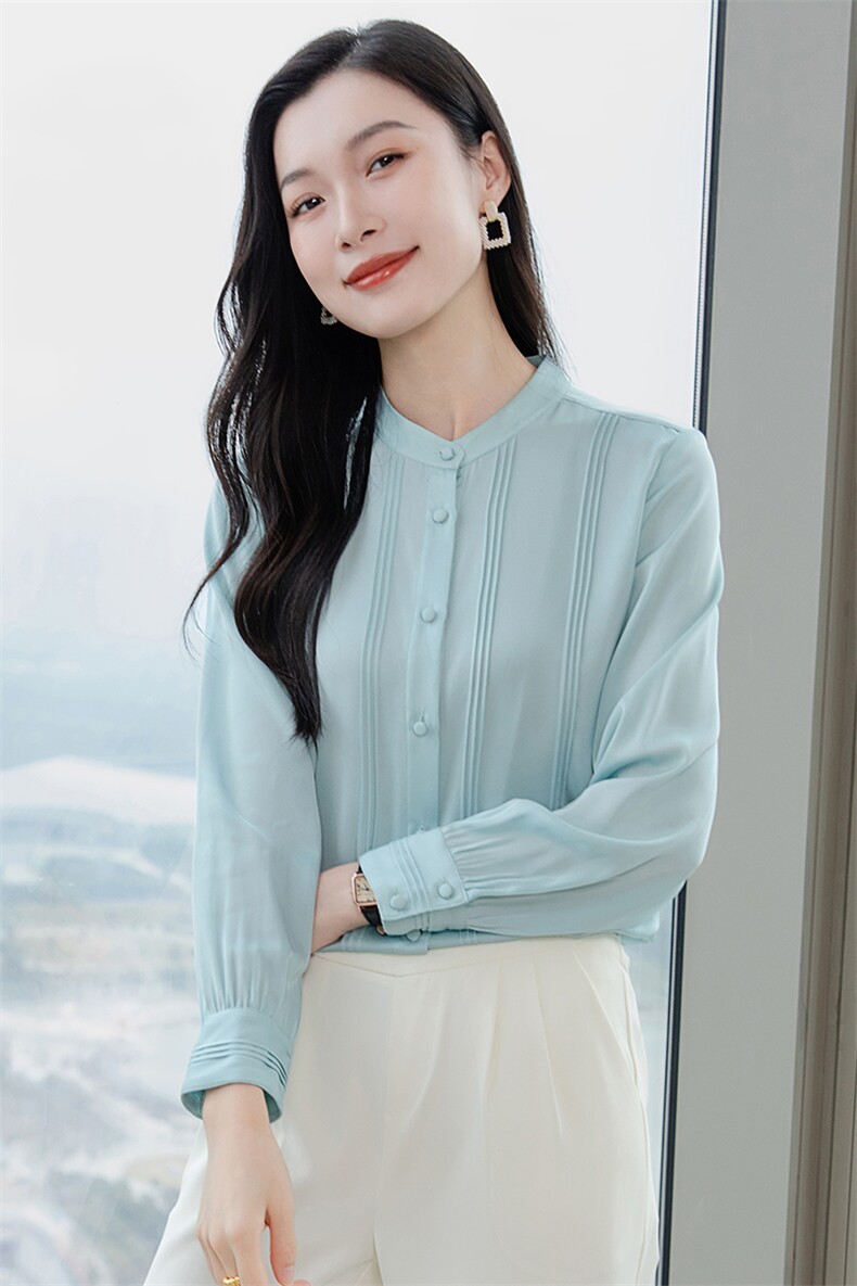 重磅立领真丝衬衫女长袖真丝上衣小衫2026早春新款职业通勤衬衣,女装衬衫,阿舍尔精品