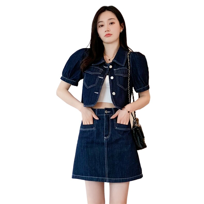 套裙女2022夏季薄款两件套时尚显瘦白搭牛仔裙宽松休闲外套洋气,女装套装/套裙,梦懿尔