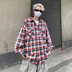 秋款男长袖衬衫条纹格子字母印花拼接纯棉外套CS130P45，男装衬衫，星座1013-1