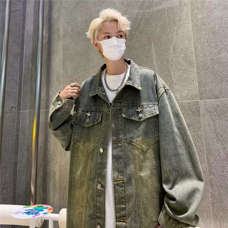 秋水洗牛仔外套男休闲潮牌痞帅复古美式配胸针H08P65,男装夹克,星座1116-2