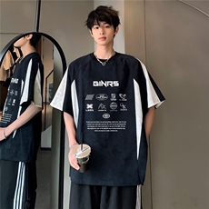 夏季新款圆领百搭潮牌男款时尚撞色拼接吊染短袖T恤上衣T145-P35，男装T恤，电商C307