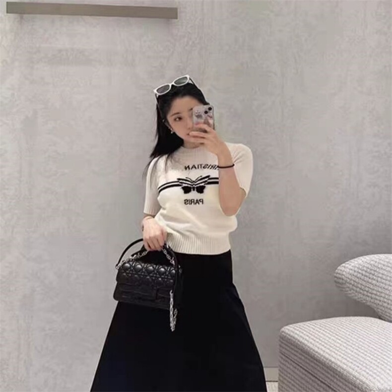 2025年夏季时尚潮流圆领通勤女款短袖,女装T恤,锦瑟羊绒