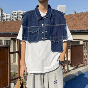 流行西装领男文艺潮流拼接简约ins日系马甲M8008P43图片