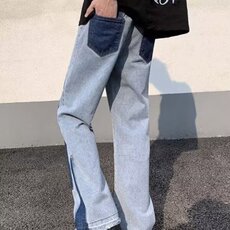 美式复古拉链牛仔裤男2025春季休闲微喇弯刀裤子高街vibe潮牌男裤，男装牛仔裤，星座506A