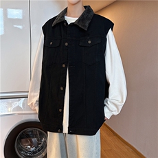 MJ253J-p68-限价98M-5XL加绒羊羔绒宽松大码牛仔马甲工装ins，男装工装外套，星座116