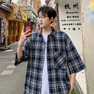 短袖衬衫男夏季新款磨毛格子衬衣DX711-特批25 无差价图片