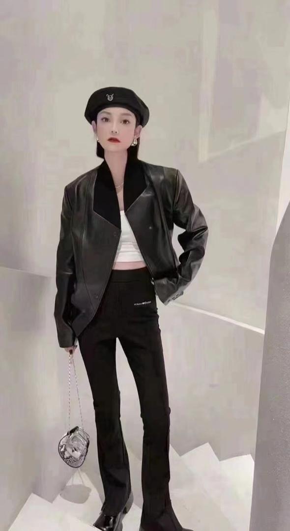2023春季新款时尚百搭欧美货时尚潮流皮衣外套,女装皮衣,L·H·X