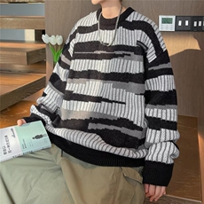 复古风撞色圆领毛衣男春秋季宽松休闲套头针织毛线衣MA6011，男装针织衫/毛衣，星座1116A-1（原606A）