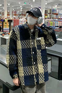 视频图-小香风外套男时尚潮流拼色编织格子上衣 8893-P70图片