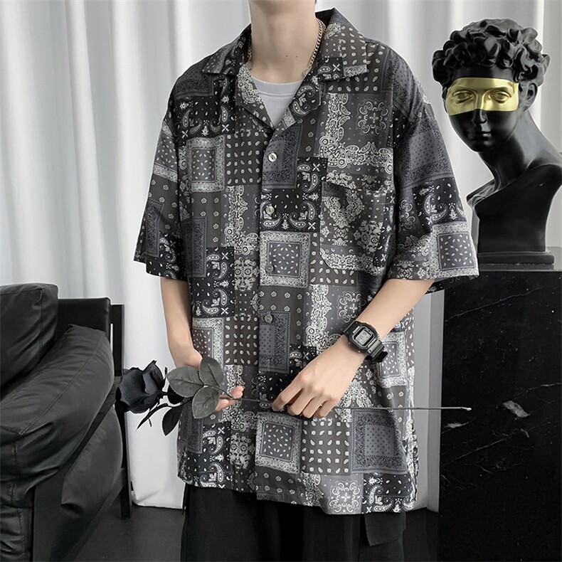 INS潮流夏季2023夏季潮牌短袖衬衣外套腰果衬衫W907-P28,男装衬衫,星座512-2