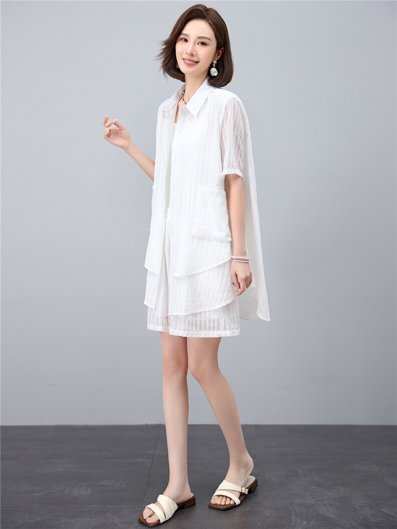 套装女2025年夏季新款时尚宽松中年妈妈大码短裤两件套,女装套装/套裙,江忆布依
