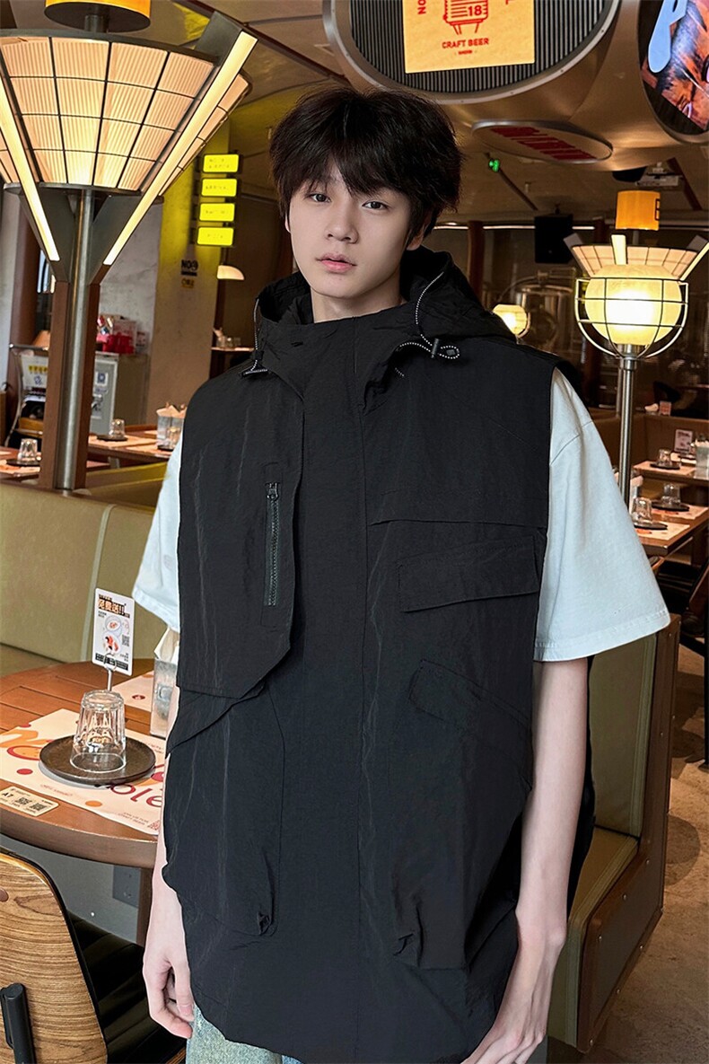 8XL-M四季工装外套街头机能口袋连帽防水无袖马甲坎肩JK1316P78,男装夹克,电商D206-1