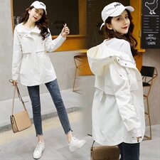 风衣女中长款2022新款时尚韩版宽松休闲收腰小个子连帽春秋季外套，女装风衣，艾瑞儿