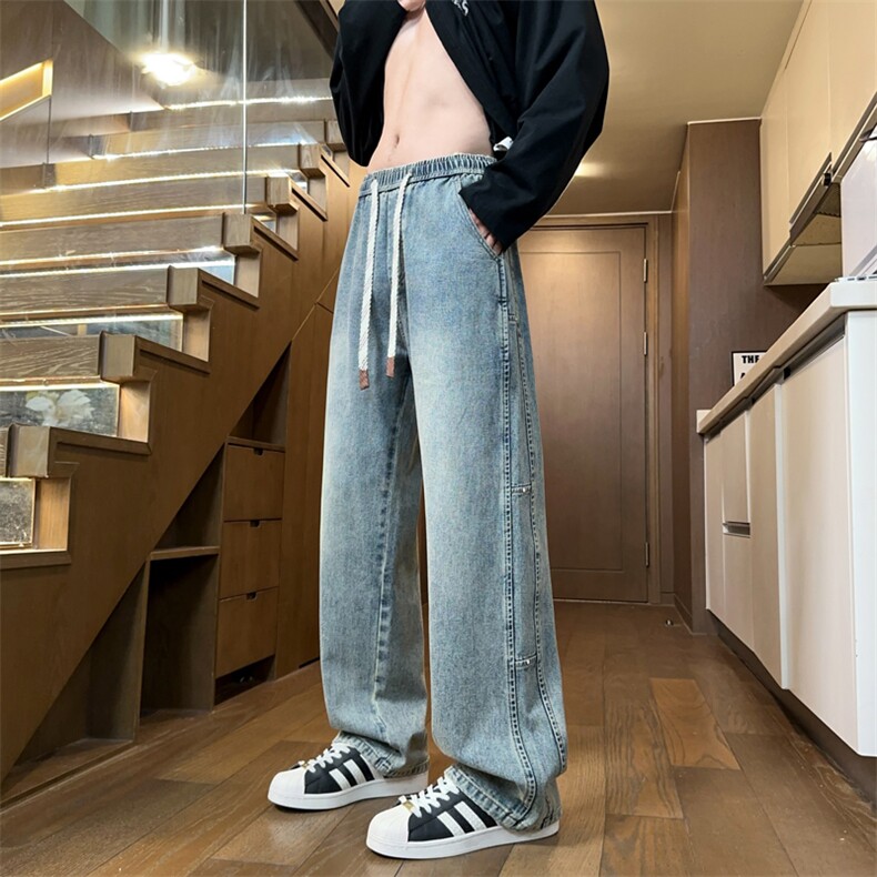 春季直筒牛仔裤男美式高街宽松垂感vibe阔腿水洗休闲裤J8097-P50图片
