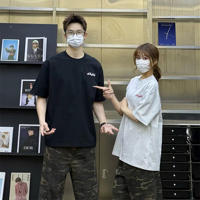万针全刺绣工艺抖音得物高品质260克重磅纯棉双纱美式高街短袖T恤,男装T恤,电商A486