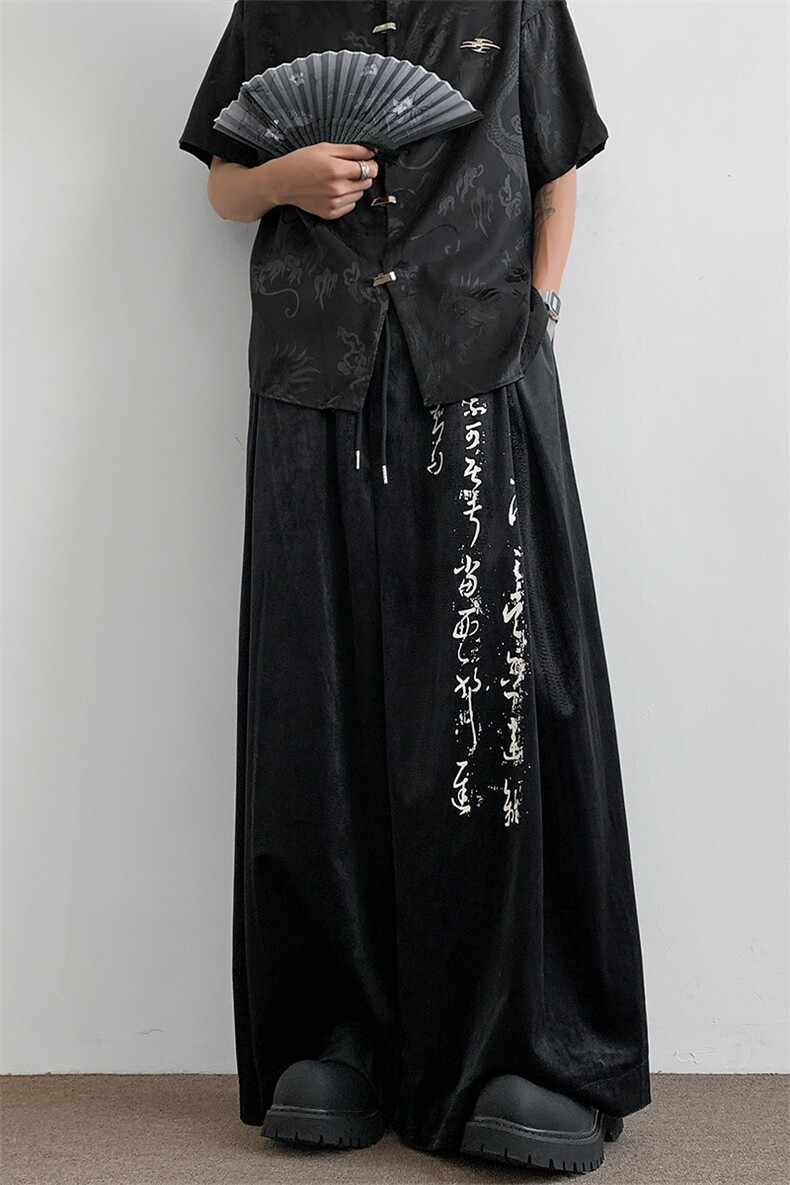 新中式书法裤山本耀司暗黑休闲裤风汉服310A-2BK319P60控78,男装休闲裤,星座310A-2