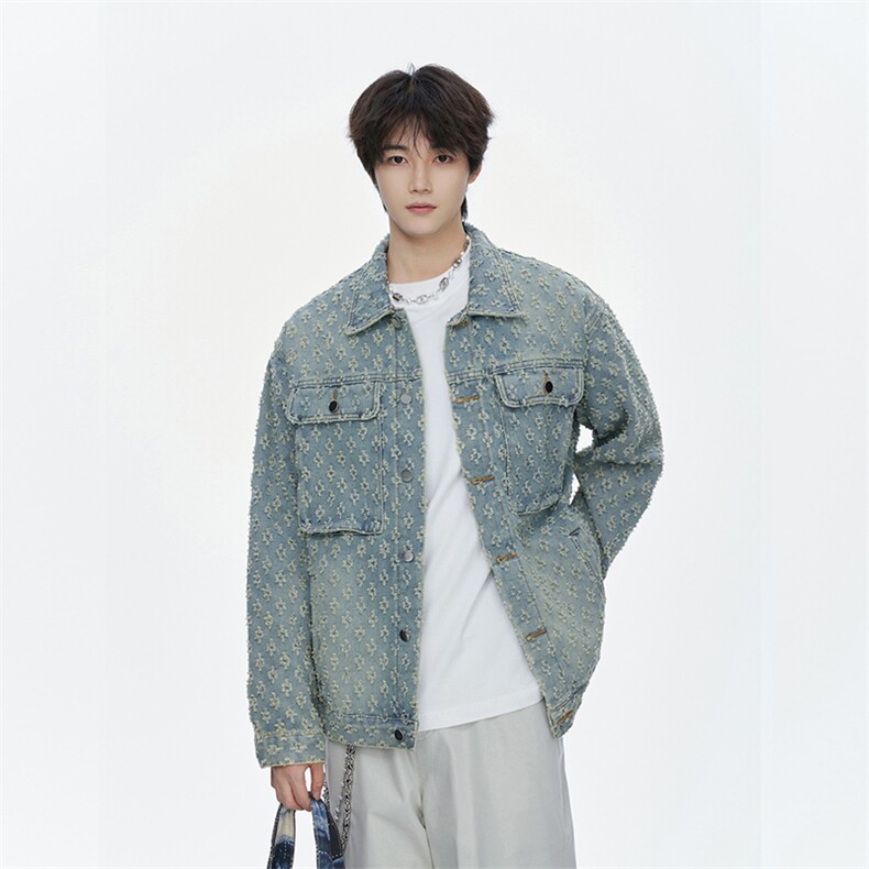 潮流做旧磨毛大码男女拼色牛仔外套夹克J8813-P65【特价】,男装工装外套,电商A007