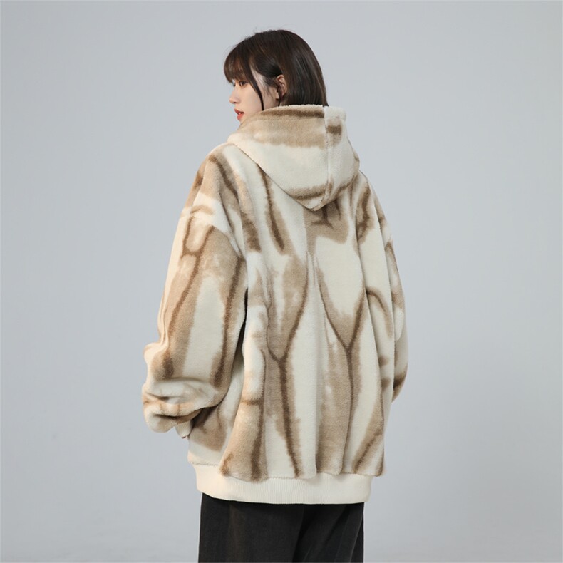水墨扎染羊羔绒连帽卫衣复合超柔绒750克连帽棉衣XZ301AY05P95,男装棉衣,星座301A