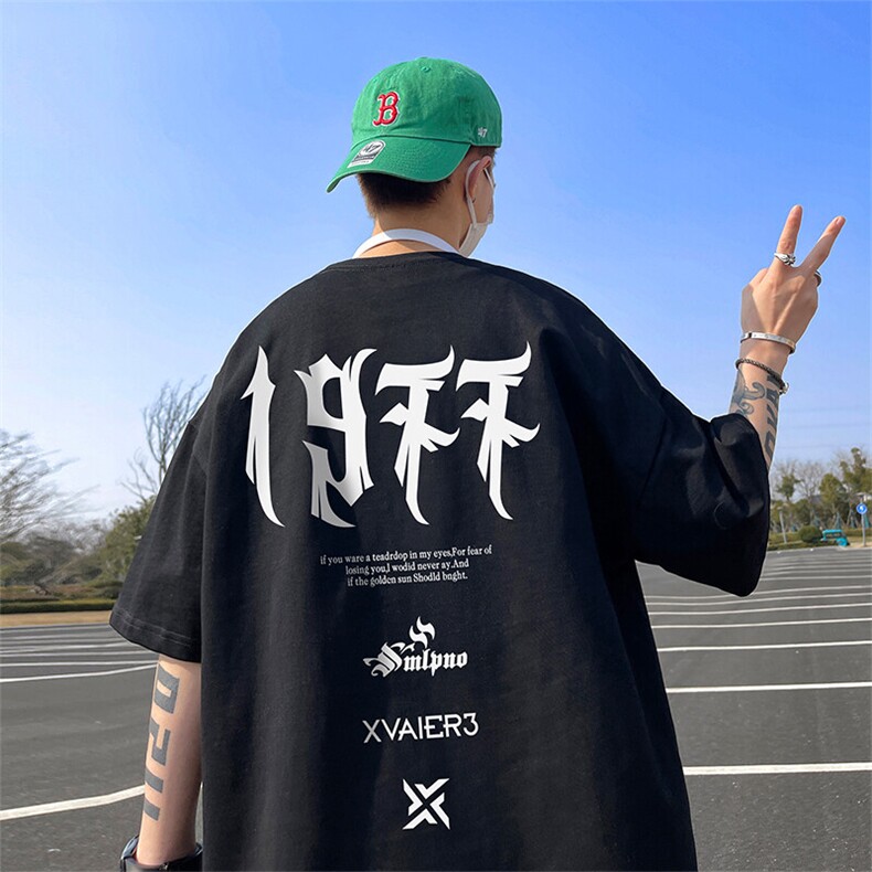 抖音得物二开现货220克夏装重磅美式高街宽松短袖t恤MT101,男装T恤,电商A486-1