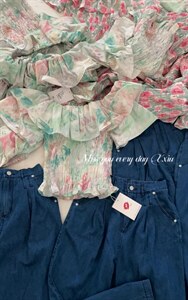 ）夏季新款牛津收腰一字肩荷叶边上衣（三色.m?l图片