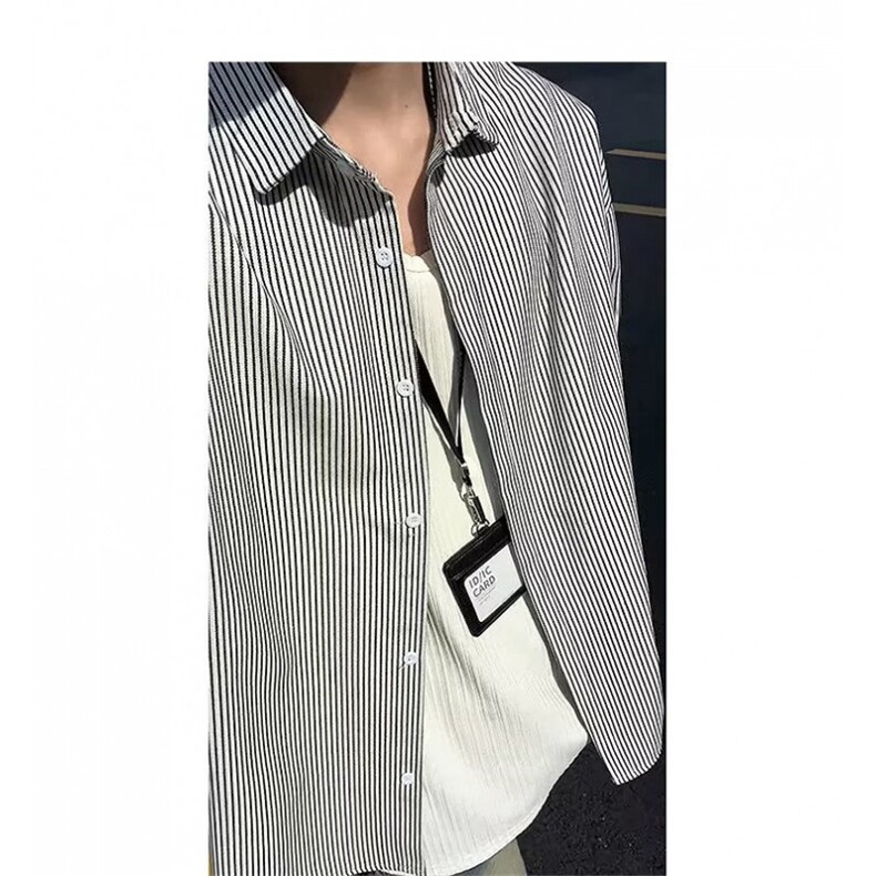 1506/QC2380/P44复古条纹长袖衬衫男干净上衣高级感痞帅衬衣外套,男装衬衫,星座1506