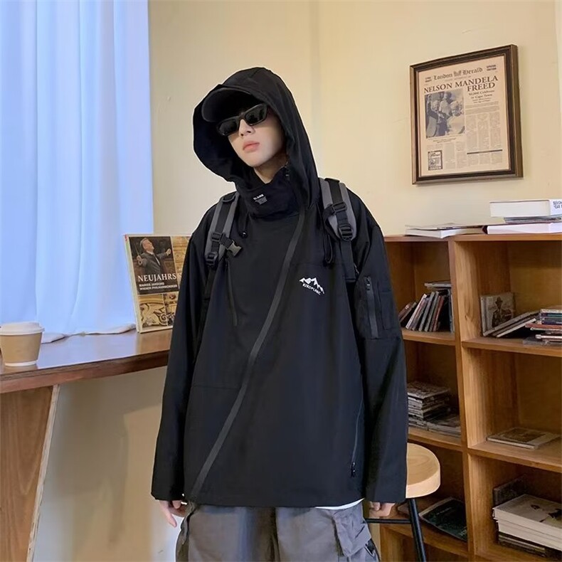 美式复古机能冲锋衣男女情侣运动连帽宽松外套潮牌夹克J9916-p60,男装夹克,星座1008