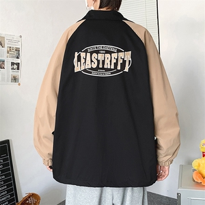 港风外套男拼接款慵懒风春秋季休闲宽松翻领夹克运动服 W1391-P58图片
