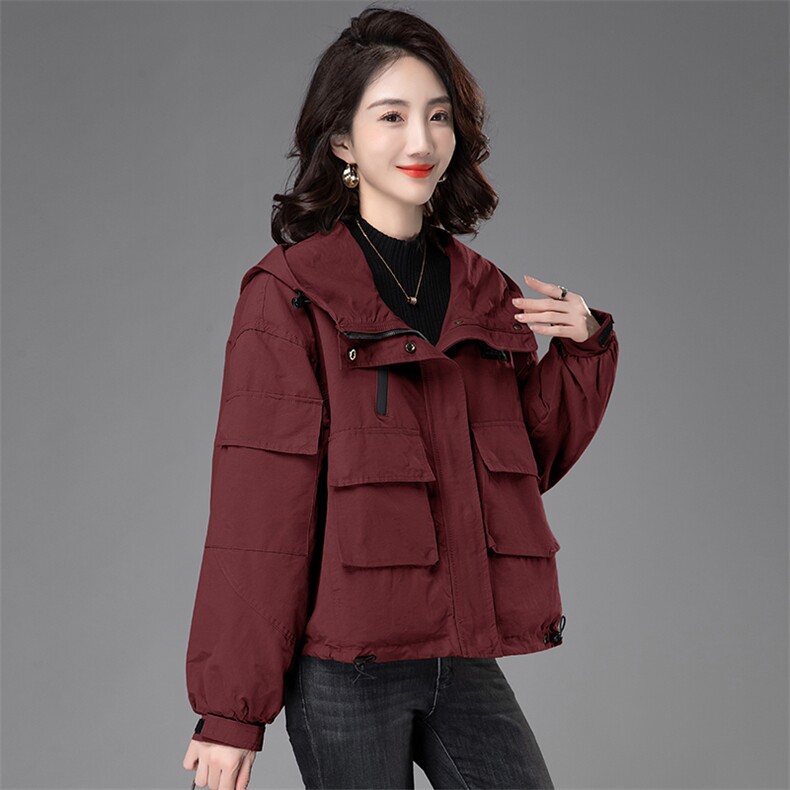 棉外套女派克冲锋衣连帽时尚口袋加棉棉服图片