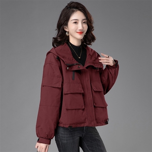 棉外套女派克冲锋衣连帽时尚口袋加棉棉服图片