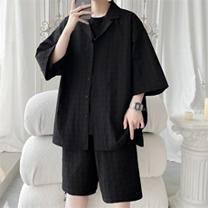 TZ52932/P65西服领短袖衬衣裤子套装男潮夏季肌理感西装领两件套，男装西服，电商A141