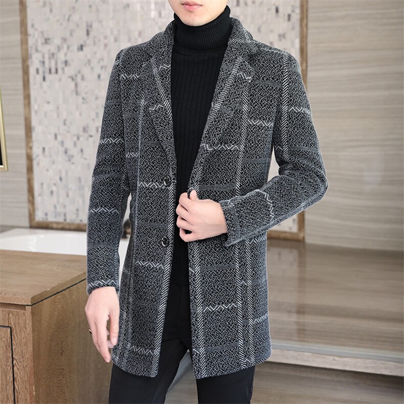 秋冬新款高档水貂绒中长款潮流毛呢大衣风衣外套男N729P170控268图片