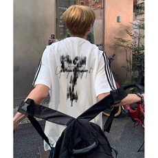 抖音得物高品质二开240克宽松纯棉美式潮牌三条杠织带短袖T恤，男装T恤，电商A486-1