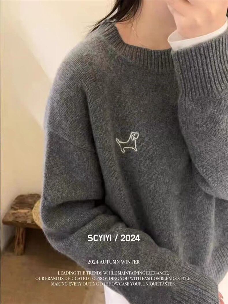 春秋韩版羊毛衫女套头圆领短款宽松百搭打底衫毛衣,女装羊毛衫,梵泰羊绒