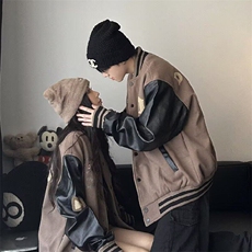WT166美式pu皮拼接高街棒球服情侣装ins宽松痞帅潮牌夹克外套，男装夹克，星座308A-1（原309B-1）