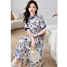 中式改良旗袍连衣裙女夏季2025新款气质优雅休闲收腰显瘦碎花裙子，女装连衣裙，香水丽阁
