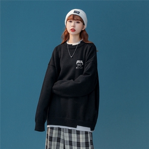 中性风秋/冬时尚趣味印花潮流百搭假两件套头情侣毛衣M222P65控88图片