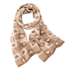 35%针织小围巾女秋冬保暖百搭爱心图案围脖，围巾，戎咖羊绒