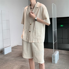 8XL-M特大码风男装棉麻亚麻套装七分袖五分裤TZ101P110控138，男装休闲套装，电商D206-1