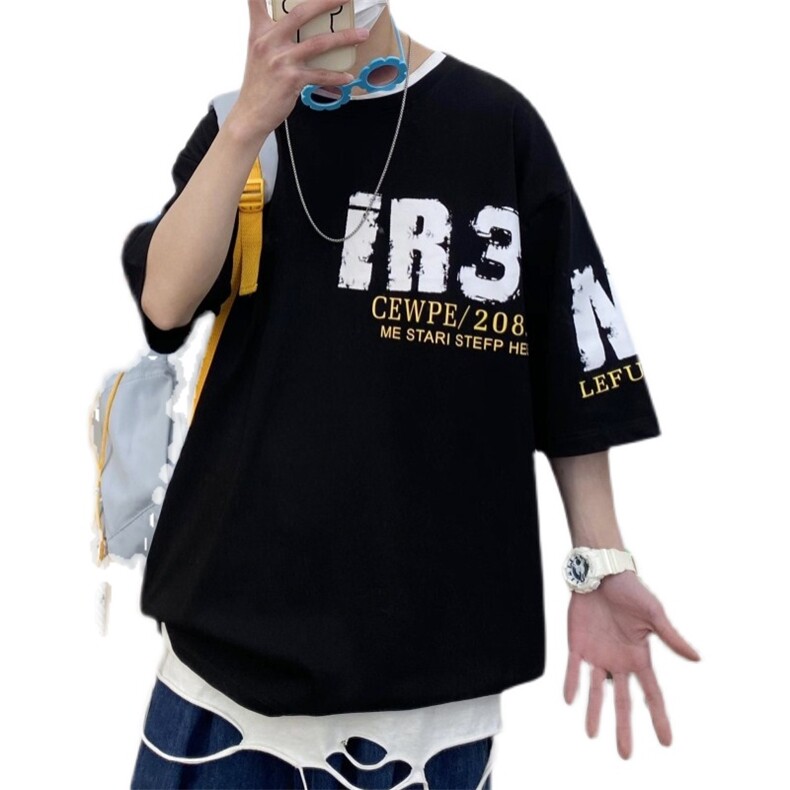 2025夏季流行短袖t恤男潮流港风半袖衫A210-A8328-P28,男装T恤,星座210-3