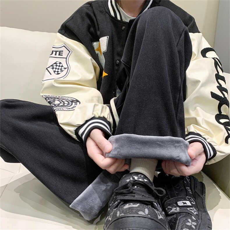 美式加绒牛仔裤男生冬季加厚抽绳直筒裤A080-9291-常规P35加绒P45,男装牛仔裤,电商A080