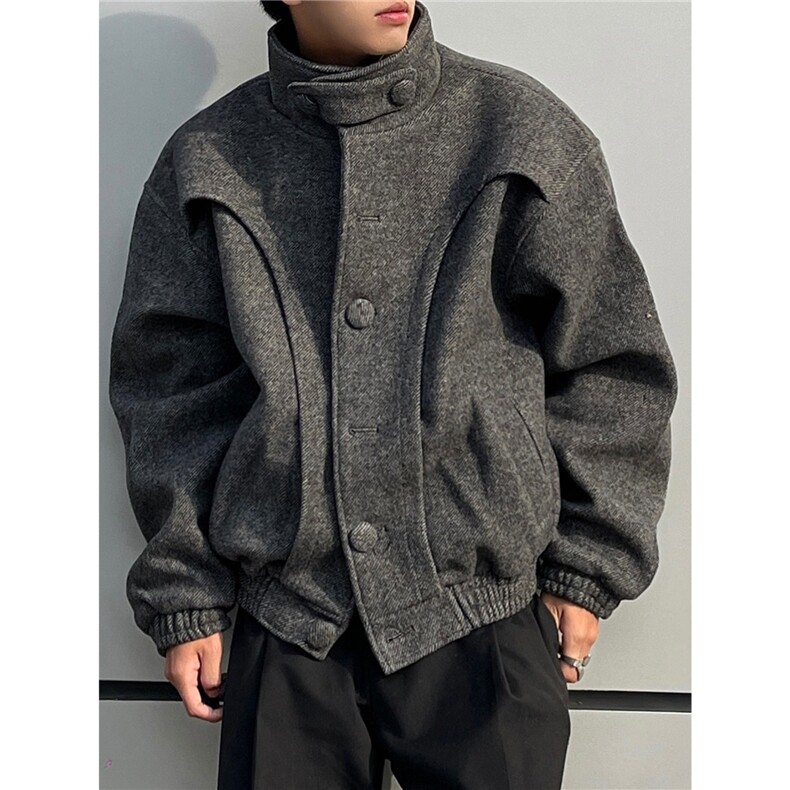 现货小众高街设计感立领短款加厚宽松呢子外套N3001/P115，女装短外套，星座205-3