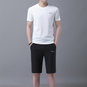 2021夏季新款时尚男士套头圆领短袖五分休闲裤套装 B82021 P115图片