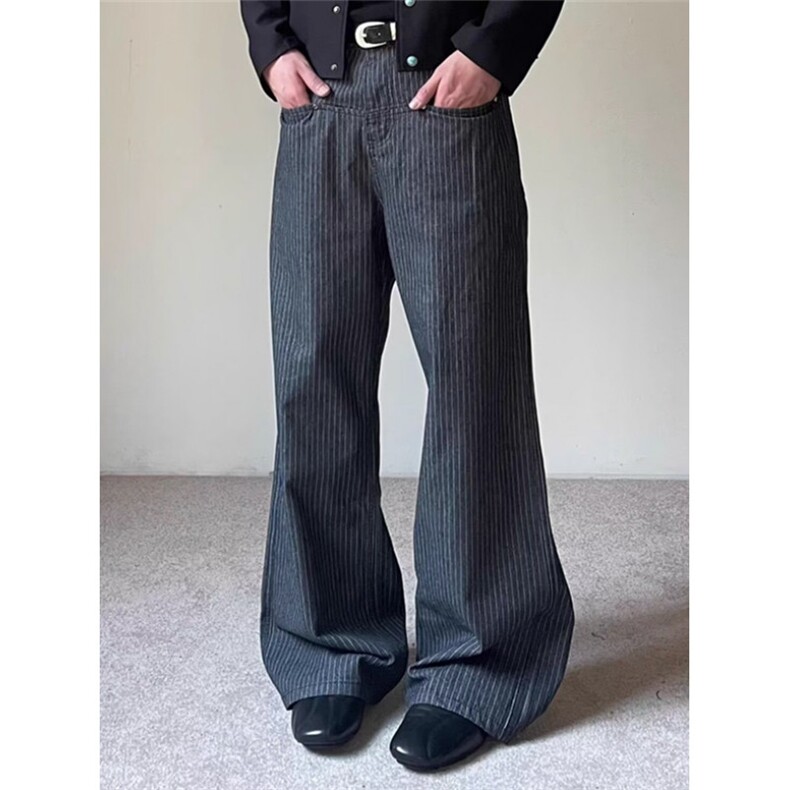 微喇叭裤男垂感弹力阔腿裤免烫修身西裤宽松条纹休闲裤子XK8098，男装西裤，星座1116A（原606A-3）