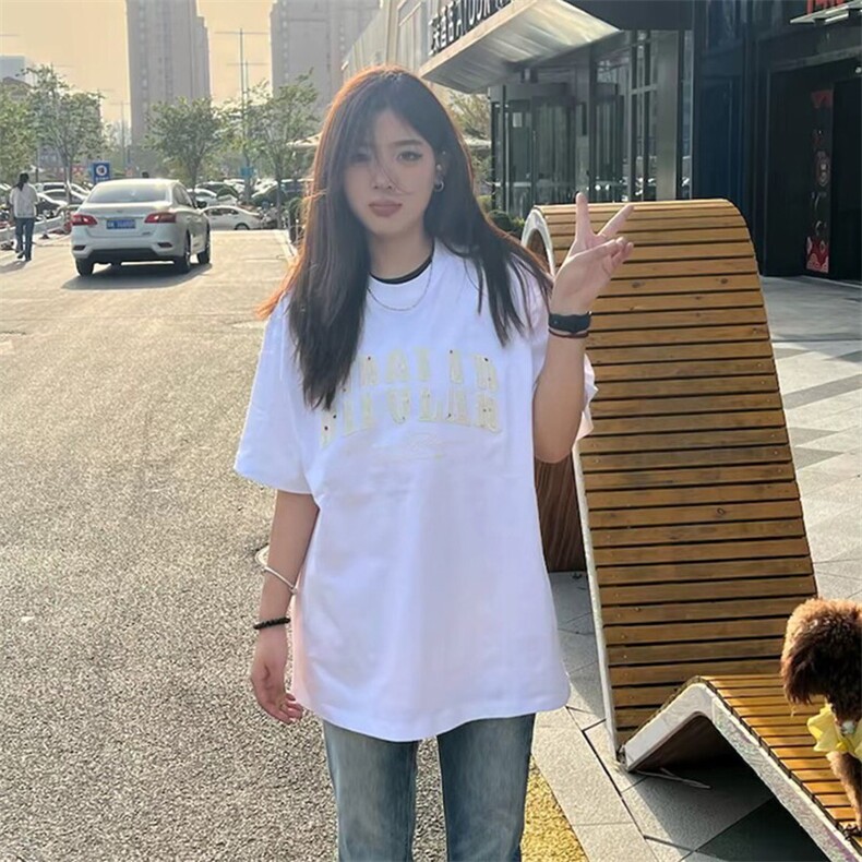 万针全刺绣工艺抖音得物高品质260克重磅纯棉双纱美式高街短袖T恤图片
