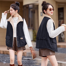 （新款现货）2025冬装时尚宽松大版加绒牛仔马甲上衣，女装马甲，印象茜