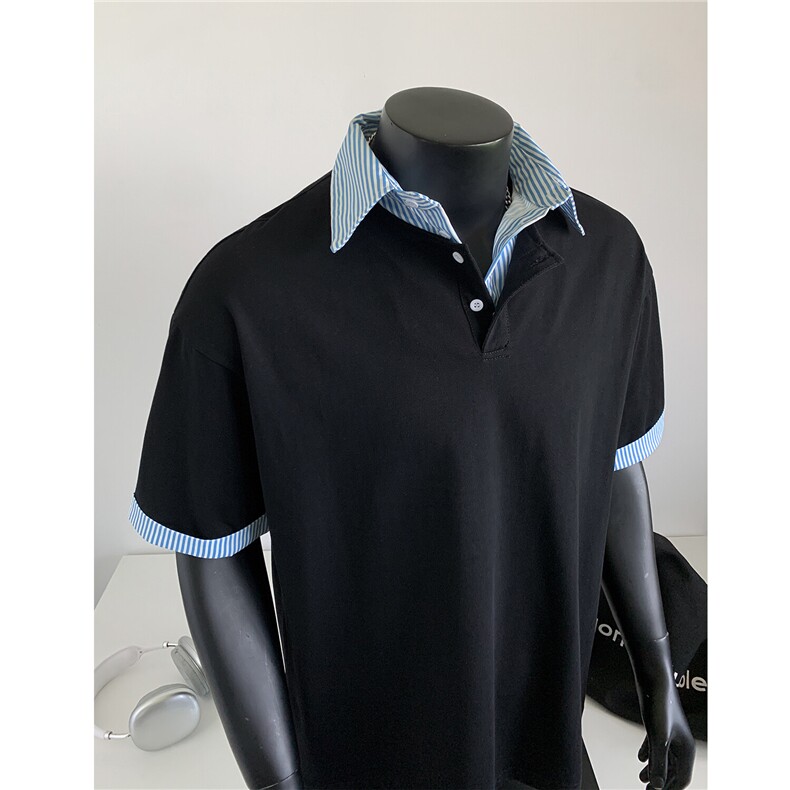 25夏装新品假两件衬衫领短袖T恤POLO衫翻领上衣男H1077特P38,男装T恤,电商A341