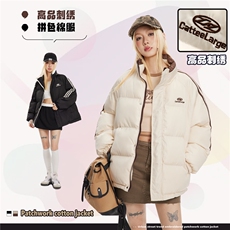 2025冬侧边条纹立领拼色印花棉服-5158模特图控价198，男装棉衣，电商S012（CATTEE）