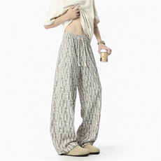 格纹冰丝裤子男夏季薄款宽松凉感抗皱休闲裤垂感阔腿速干运动长裤，女装休闲裤，四季星座505